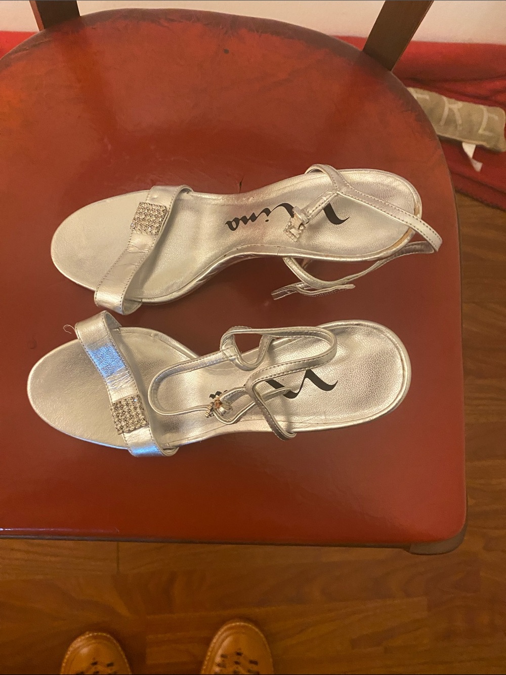 Nina Silver Rhinestone T-Strap Evening Sandals